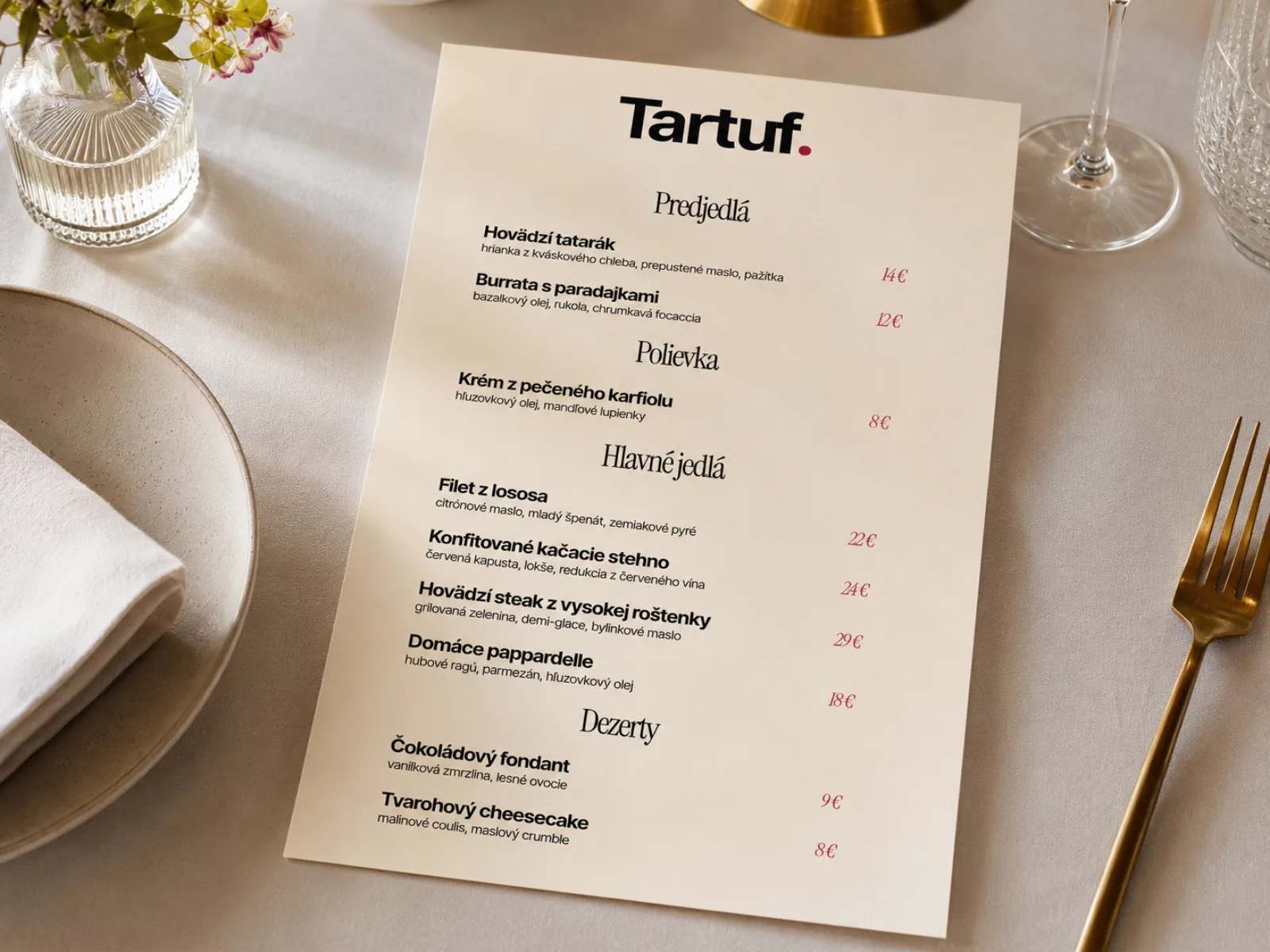 Park Hotel Tartuf branded menu card