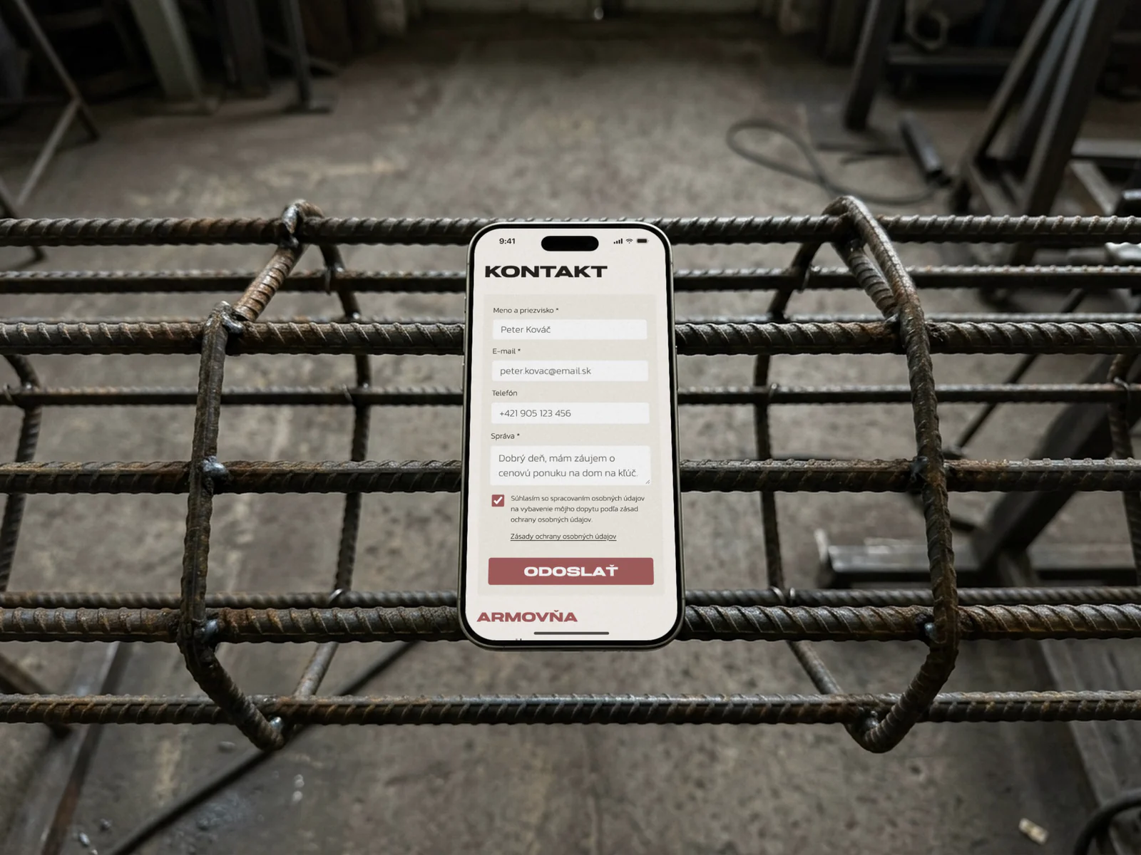 The contact form on a phone