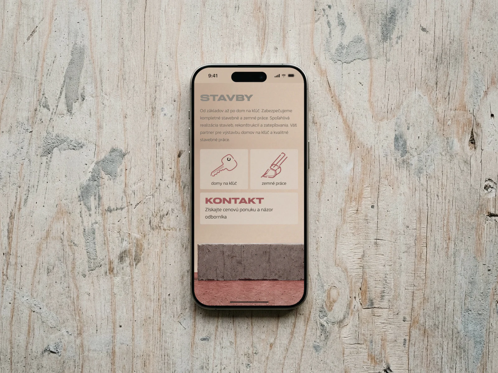 The Stavby services on a phone: turnkey houses and earthworks
